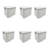 Kit 6 Caixas Organizadoras Rattan Com Tampa 20 Litros Branca