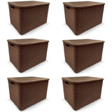 Kit 6 Caixas Organizadoras Rattan Com Tampa 20 Litros Marrom