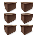 Kit 6 Caixas Organizadoras Rattan Com Tampa 20 Litros Marrom