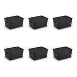 Kit 6 Caixas Organizadoras Rattan Média 7 Litros Preta Tampa