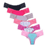 Kit 6 Calcinhas Tangas Lateral Largo Renda Algodão Atacado