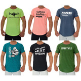 Kit 6 Camisetas Longline Masculina Casual