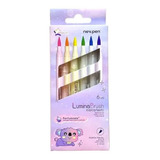 Kit 6 Caneta Brush Com Cheiro Lumina Neon Pastel Newpen