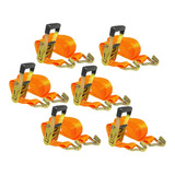 Kit 6 Cinta Para Amarrar Carga 50mm X 9 Mts 4 Ton C/ Catraca