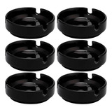 Kit 6 Cinzeiro Porcelana Preto Cinzeiros Redondo Liso Hotel