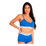 Kit 6 Conjuntos Soutien Sutiã Calcinha Liso Boxer Feminina