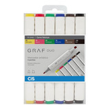 Kit 6 Cores Marcador 2 Pontas Tipo Copic Cores Básicas