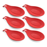Kit 6 Descanso Para Talheres Silicone Utensilio Vermelho