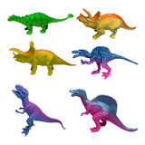 Kit 6 Dinossauros De Borracha Coloridos Carnotauro Brinquedo