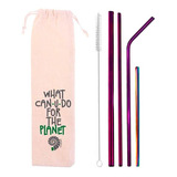 Kit 6 Em 1 - 4 Canudos Inox Roxo (shake 12mm)+ Escova + Bag 