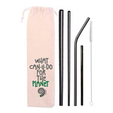 Kit 6 Em 1- 4 Canudos Inox Preto (shake 12mm) + Escova + Bag