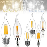 Kit 6 Lâmpada Led Filamento Vela Bico Torto Cristal Retrô