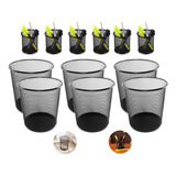 Kit 6 Lixeira Metal Aramado + 6 Porta Treco Caneta Lixo Casa