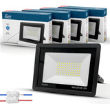 Kit 6 Luminária Holofote Refletor Super Led 200w Bivolt Lumi Preto Branco Frio(6500k) 110v/220v
