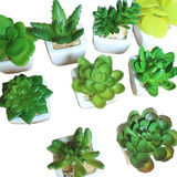 Kit 6 Mini Suculentas Artificiais Coloridas Vaso Cerâmica 