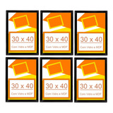 Kit 6 Moldura 30x40 Com Vidro Madeira Laqueada Quadro 40x30