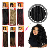 Kit 6 Pacotes Cabelo Sintético Tranças De Crochê Nina Softex 70 Cm + Agulha Cor Preto #1