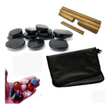 Kit 6 Pedras Quentes Vulcânicas + Bolsa + Chakras + Bambus