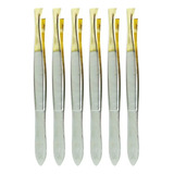 Kit 6 Pinça Sobrancelha Edel Ponta Reta Banhada Ouro