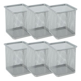 Kit 6 Porta Caneta Lápis De Mesa Escritório Aramado Quadrado