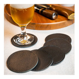 Kit 6 Porta Copos Couro Bolacha Flexível Cerveja Bar Boteco