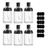Kit 6 Potes Vidro Com Colher Tempero Condimento Sal Açucar