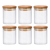 Kit 6 Potes Vidro Com Tampa Bambu Redondo Mantimentos 500ml
