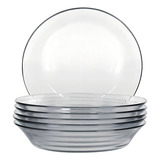 Kit 6 Pratos Fundos Sopa Duralex Astral Vidro Transparente Liso