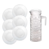 Kit 6 Pratos Primavera 22,4cm Transp. E 1 Jarra Diamante 1l