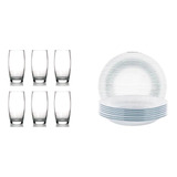 Kit 6 Pratos Rasos Diamante E 6 Copos Oca Nadir Jogo Copos