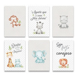 Kit 6 Quadros Decorativos Menino Bebê Safari Leão