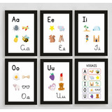 Kit 6 Quadros Vogais Vogal Letras Pedagogicos Educativos 