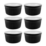 Kit 6 Ramekins Pretos 77ml Porcelana Elegante Buffet 