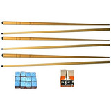 Kit 6 Taco 1,30m 1 Dz Giz Azul E 1 Cx Branco Sinuca Bilhar