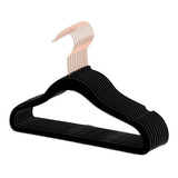 Kit 60 Cabides De Veludo Infantil Gancho Cobre Preto