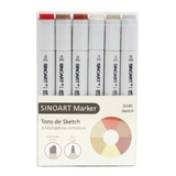 Kit 6x Marcador 2 Pontas Tipo Copic Tons Sépia