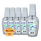 Kit 7 Álcool Líquido 70% Spray Mãos Perfumado Bolso 60ml 