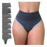 Kit 7 Calcinha Feminina Fitness Fio Duplo Cos Alto Duplo 