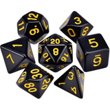 Kit 7 Dados Rpg De Mesa + Bolsa Preto E Amarelo Tormenta D&d