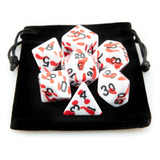 Kit 7 Dados Rpg De Mesa D&d Efeito Respingo Sangue + 1 Bolsa