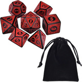 Kit 7 Dados Rpg Vermelho D&d Runas D4 D6 D8 D10 D10% D12 D20