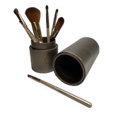 Kit 7 Pincel Maquiagem Profissional, Com Estojo Bronze