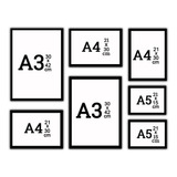 Kit 7 Quadros 2- A3 3- A4 2- A5 Com Vidro Moldura Laqueada