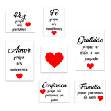 Kit 7 Quadros Mdf Frases Sala Fé Amor Paz Gratidão Familia