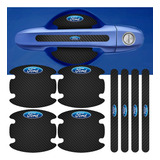Kit 8 Adesivos Protetor Maçaneta Fibra Carbono Emblema Ford