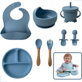 Kit 8 Alimentação Bebe Silicone Babador Copo Prato Infantil