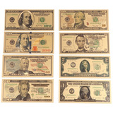 Kit 8 Cédulas Dolar Americano Douradas