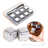 Kit 8 Cubos De Gelo Aco Inox Metal Com Pegador Whisky Drinks