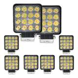 Kit 8 Farol De Led Quadrado 16 Led Bi-volt 10-30v 48w Branco