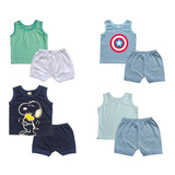 Kit 8 Pçs - 4 Regata + 4 Short Bebê Verão Masculino Feminino